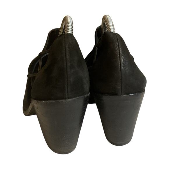 Eileen Fisher Nikki Peep Toe Open Toe Block Heel Size 8 Black Suede Stretch Side - Picture 8 of 12